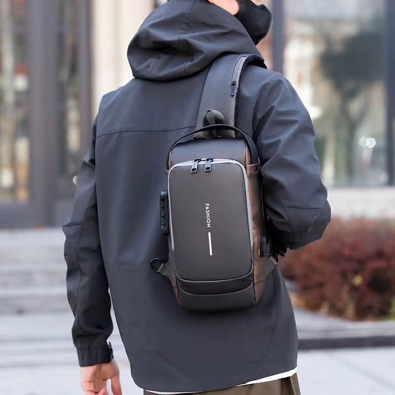 Sac à bandoulière USB antivol multifonction pour hommes حقيبة كتف متعددة الوظائف مضادة للسرقة مزودة بمنفذ USB للرجال