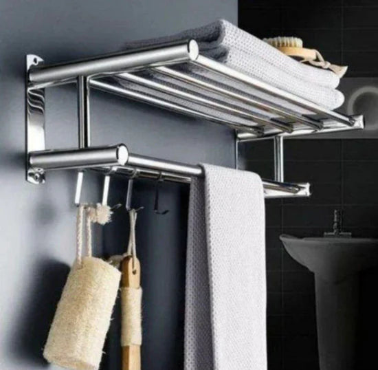 رف مناشف، رف حمام، رف مناشف من الفولاذ المقاوم للصدأ للحمام Porte-Serviettes, Étagère De Salle De Bain Étagère À Serviette en Acier Inoxydable