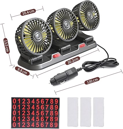 مروحة سيارة بثلاثة رؤوس، تبريد دوار تلقائي Ventilateur de Voiture à Trois Têtes
