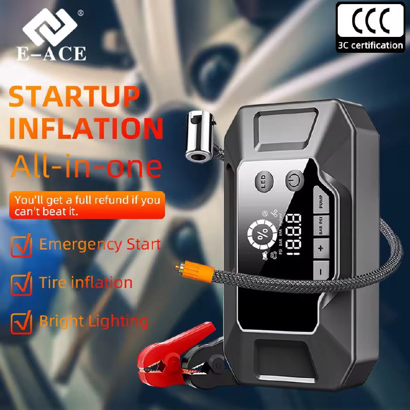 مشغل بطارية السيارة مع ضاغط Booster Batterie Voiture 4000A, Démarreur Batterie Voiture avec Compresseur 150PSI