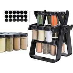 رف توابل دوار  360 درجة مع 18 برطمانًا زجاجيًا Présentoir à épices 18 bocaux en verre