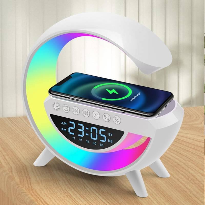 Haut Parleur et chargeur Bluetooth  مكبر صوت بلوتوث RGB متعدد الوظائف شاحن لاسلكي مع ساعة