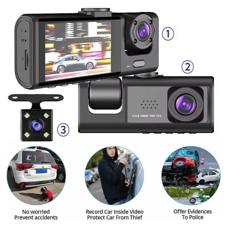 Dashcam Black Box Traffic Recorder Caméra de tableau de bord avant et intérieur مسجل حركة المرور ذو الصندوق الأسود لكاميرا السيارة