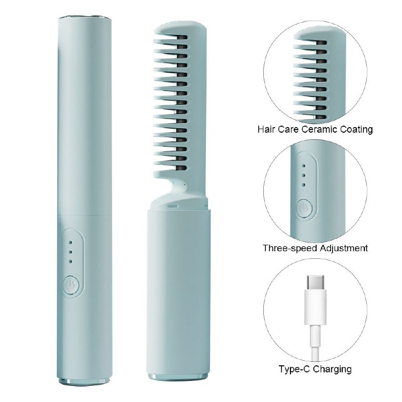 مشط حراري للشعر بحجم صغير وقابل للشحن عبر USB Portable Hair Straightening Tool USB Chargeable