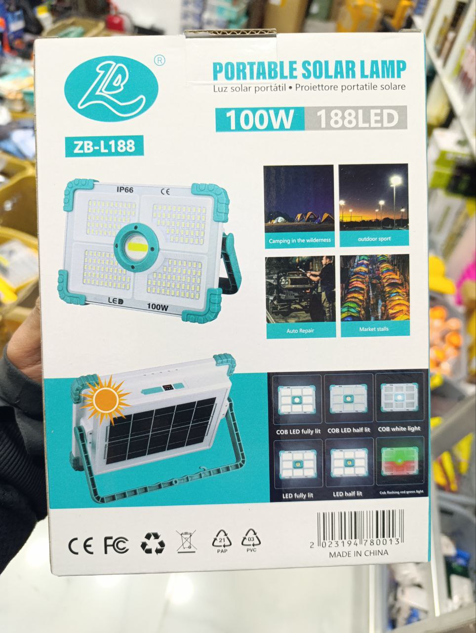 PROJECTEUR SOLAIRE Portable Solar Lamp 100W 188 LED مصباح شمسي محمول 100 واط 188 مصباح LED