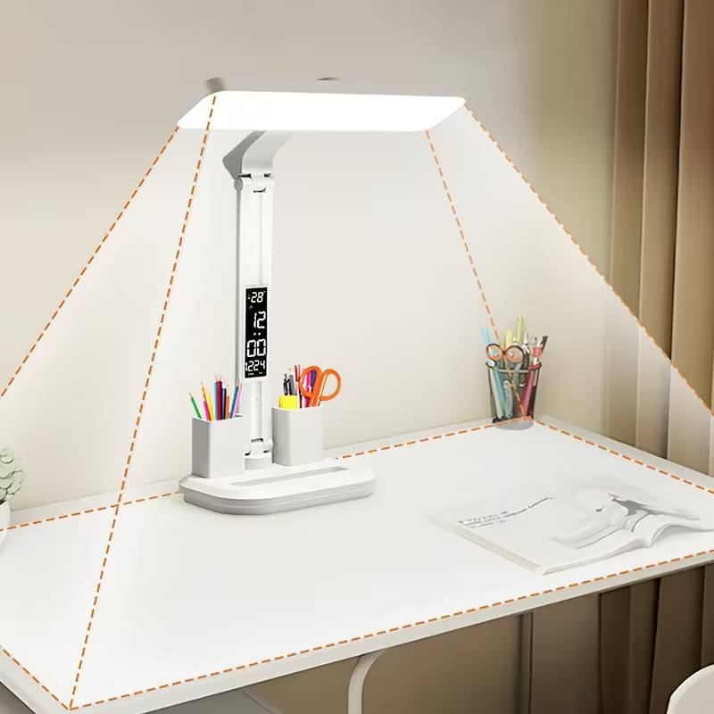 ساعة مصباح مكتب LED برأس مزدوج Lampe de bureau LED à double tête avec fonction horloge et variateur d'intensité