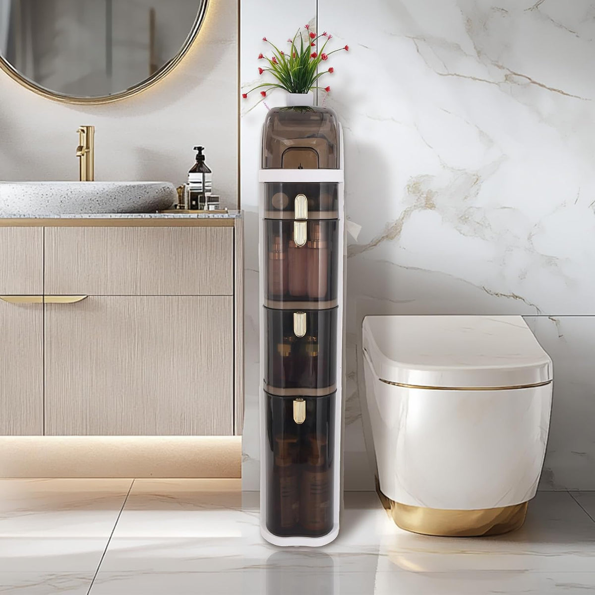 Meuble de salle de bain sur pied منظم الحمام بلاستيك متعدد الوظائف جودة عالية خزانة أرضية للحمام خزانة تخزين ضيقة للحمام