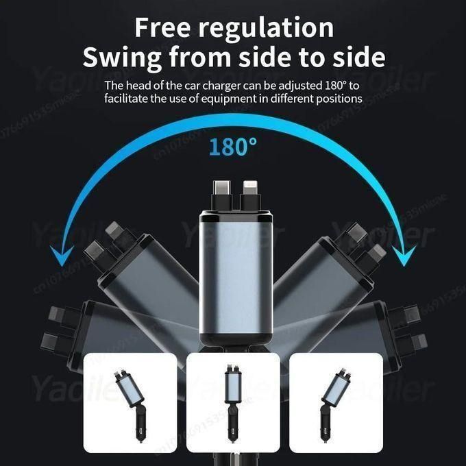Chargeur de Voiture 4-en-1 شاحن سيارة 4 في 1 بمنفذي USB-A و USB-C محول ولاعة سجائر سريع الشحن
