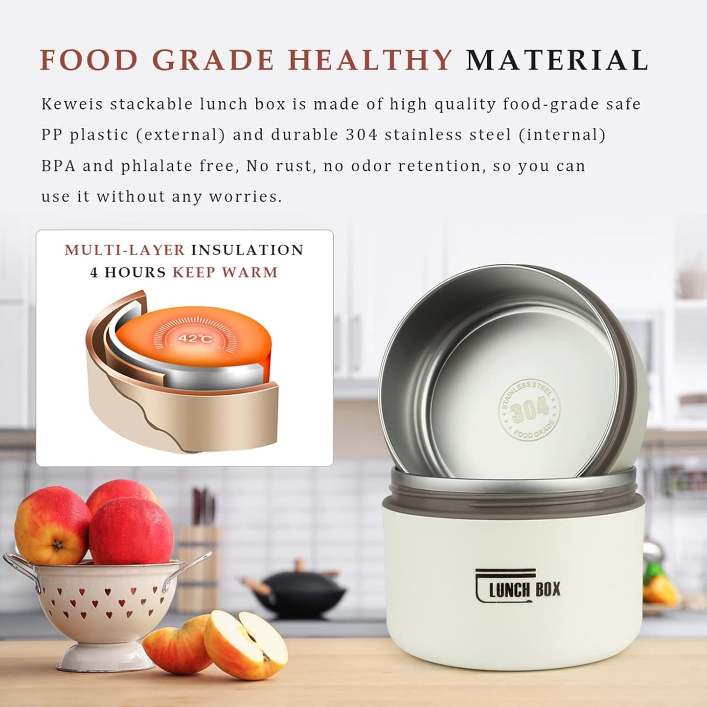 Boîte à lunch isolée en acier inoxydable علبة بينتو للكبار مع حقيبة حرارية، حاويات طعام من الفولاذ المقاوم للصدأ قابلة للتكديس، مانعة للتسرب