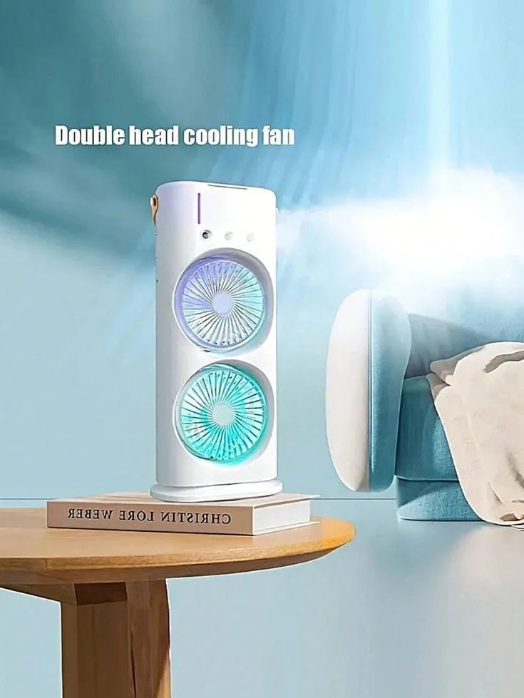 مروحة تكييف هواء صغيرة برأسين، 3 سرعات، قابلة لإعادة الشحن Ventilateur mini Climatiseur à Double tête