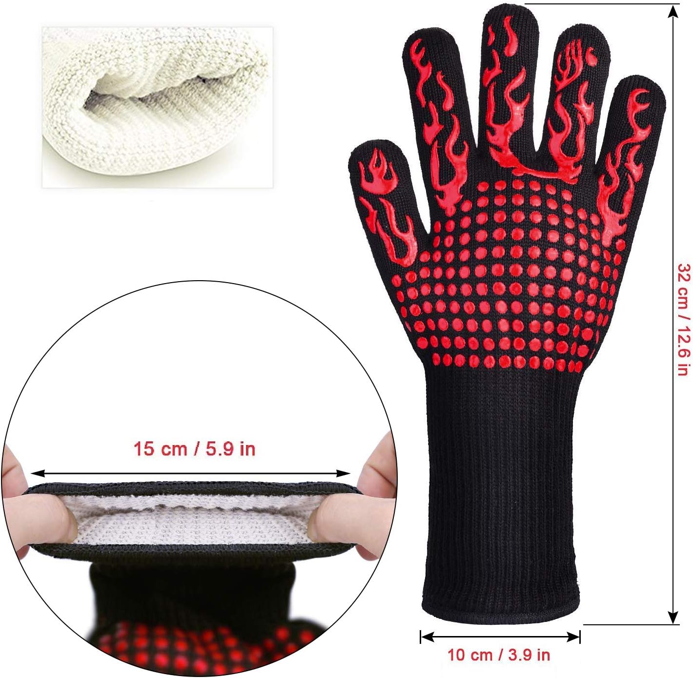 Gant Cuisine 1 Paire, Maniques Cuisine Anti-dérapant زوج من قفازات الفرن، قفازات مطبخ غير قابلة للانزلاق، قفازات فرن مقاومة للحرارة