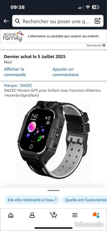 SWZEC Montre GPS Smart watch pour enfant Montre GPSS pour enfant Montre Intelligente pour Enfants  localisation LBS tracker Noir