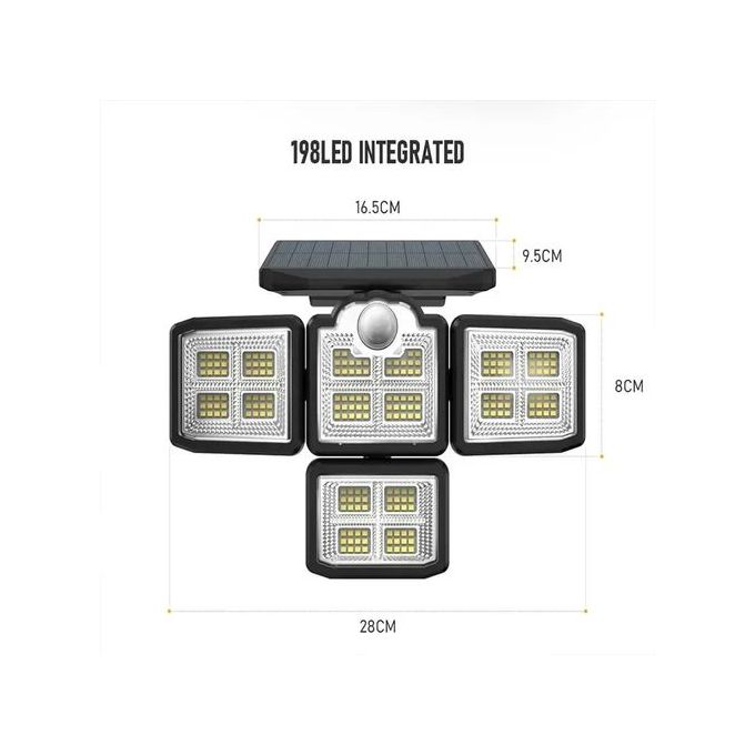 Applique murale solaire à LED avec capteur de mouvement, 4 têtes réglables مصباح جداري يعمل بالطاقة الشمسية بتقنية LED مزود بمستشعر حركة