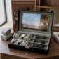 صندوق جلدي للساعات والنظارات، ومنظم نظارات بغطاء زجاجي Coffret en cuir pour montres et lunettes