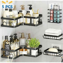 5قطع للحمام مصنوع من الفولاذ المقاوم للصدأ Wall Mounted Shower Caddy with Strong Adhesive