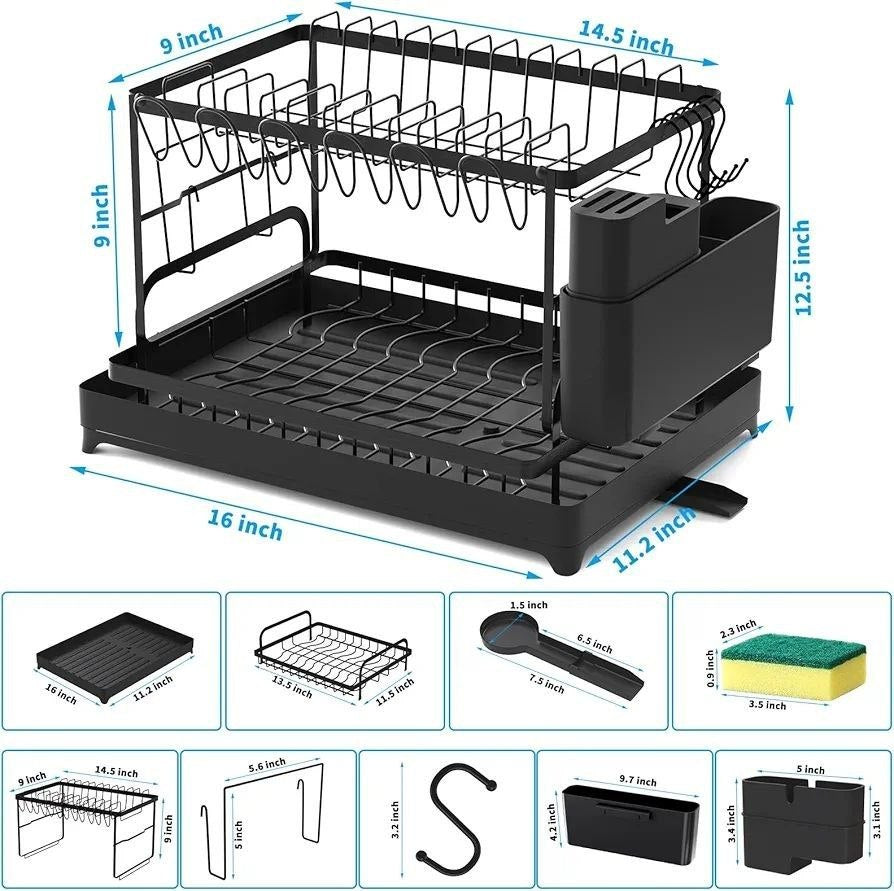رف تجفيف أطباق قابل للطي من طبقتين مطلي بالكروم Étagères de séchage pour vaisselle en chrome pliable