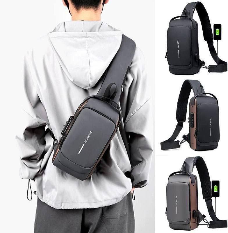 حقيبة يد USB متعددة الوظائف للرجال Sac à bandoulière USB antivol multifonction pour hommes