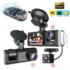 كاميرا سيارة عالية الدقة بالكامل Camera de voiture Dashcam FULL HD 1080P 3 Lens Avant, intérieur et arrière Camera Embarquée