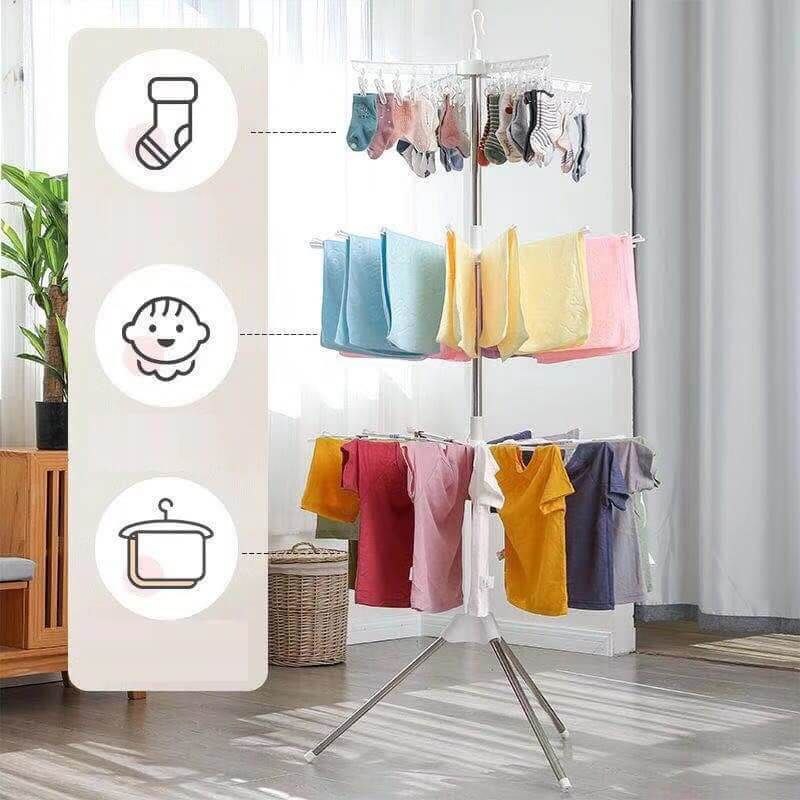 Portable Stainless Steel Drying Rack مجفف غسيل ثلاثي الطبقات من الفولاذ المقاوم للصدأ موفر للمساحة 170cm