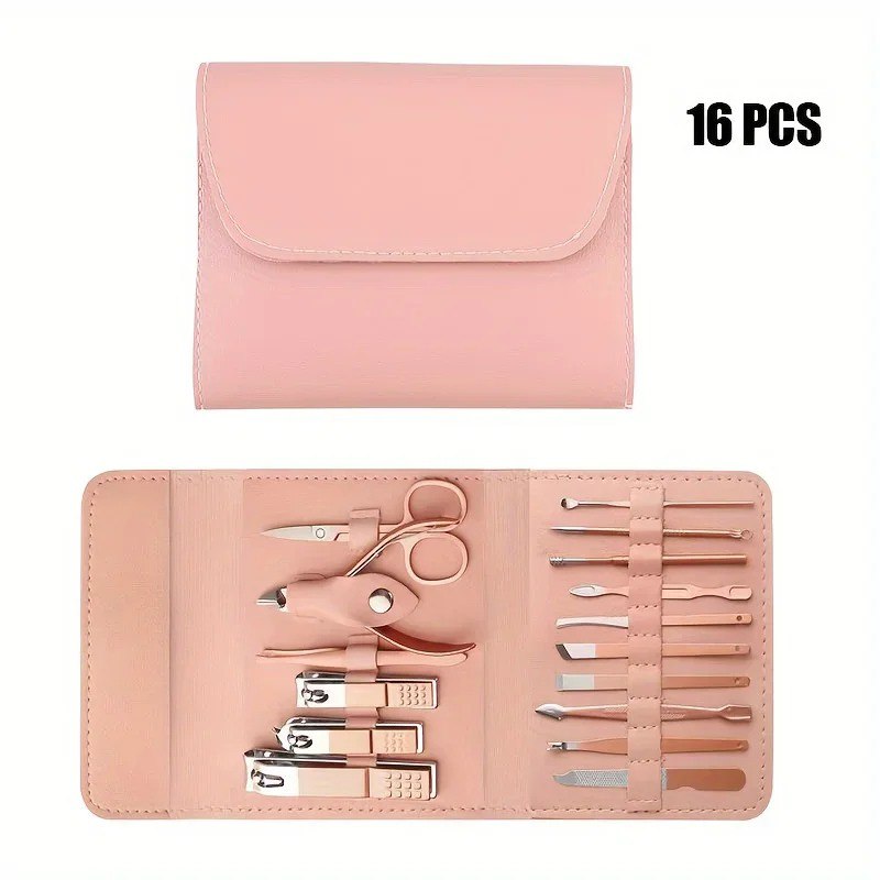 محفظة أدوات العناية بالأظافر، مجموعة قص الأظافر من 16 قطعة Outils de soin des ongles Ensemble de coupe-ongles