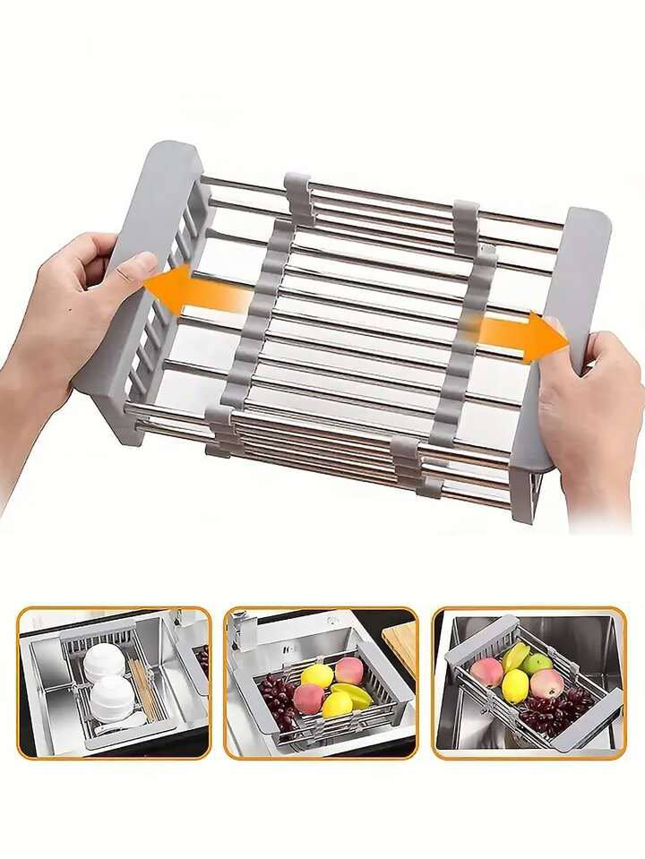Égouttoir à vaisselle réglable en inox , égouttoir à fruits et légumes مصفاة أطباق قابلة للتعديل من الفولاذ المقاوم للصدأ، مصفاة فواكه وخضراوات