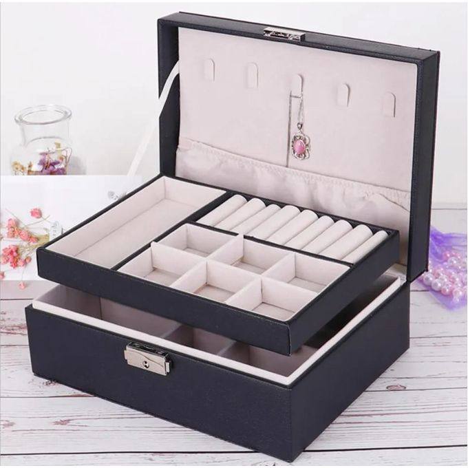 صندوق تخزين و تنظيم المجوهرات مع قفل