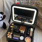 حقيبة مكياج للسفر من جلد البولي يوريثان المقاوم للماء Trousse maquillage voyage avec miroir LED en cuir PU impermeable