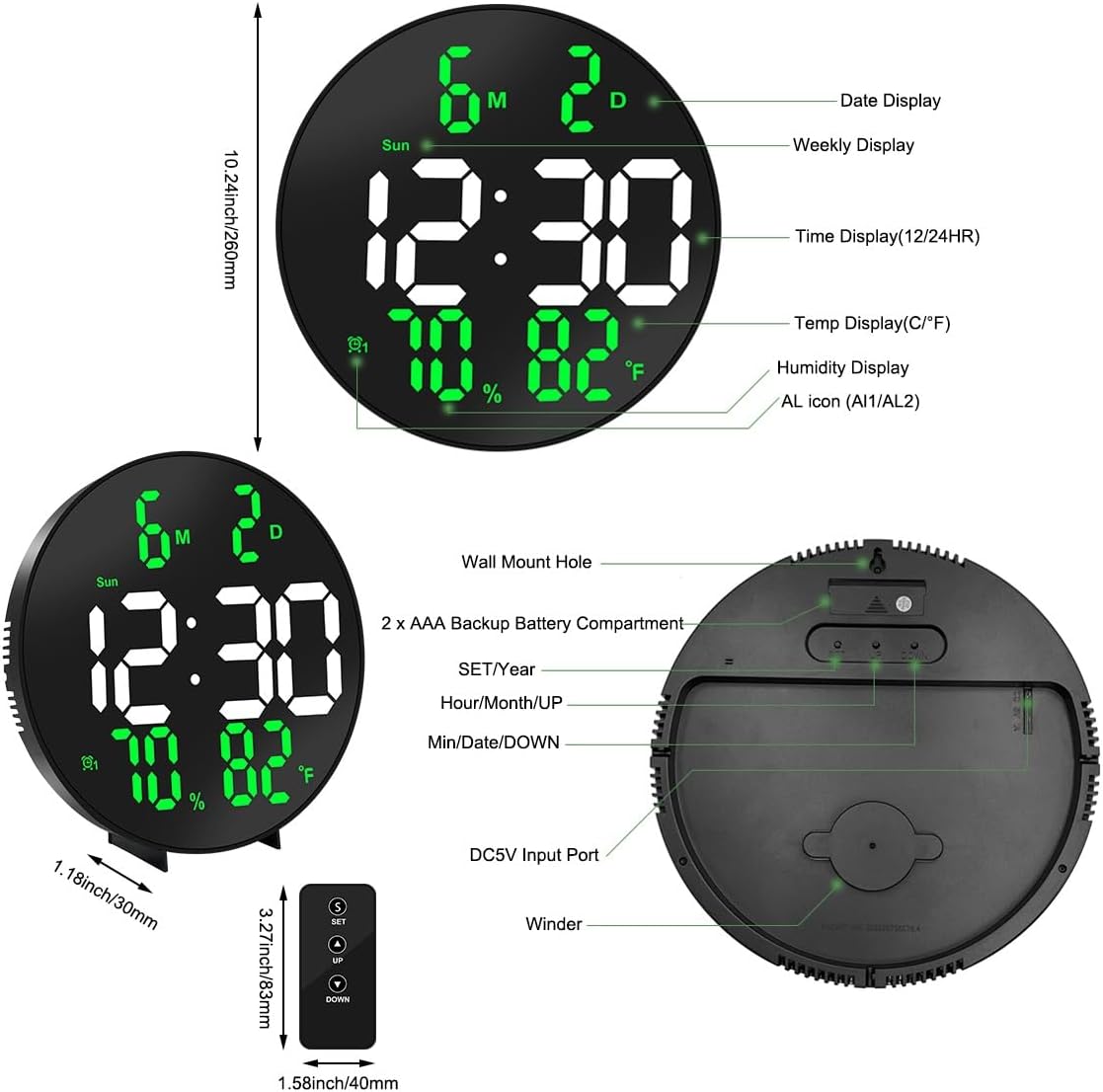 Wall clock Horloge murale numérique grand écran SM-602 ساعة حائط رقمية بشاشة كبيرة