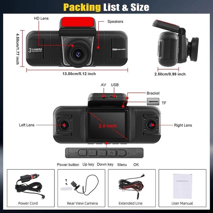 كاميرا سيارة 4 عدسات Caméra Automobile 4 Lenses 1080P avec Écran IPS 2.0