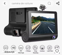 كاميرا لوحة قيادة للسيارة Dashcam voiture 4 pouces, 3 objectifs