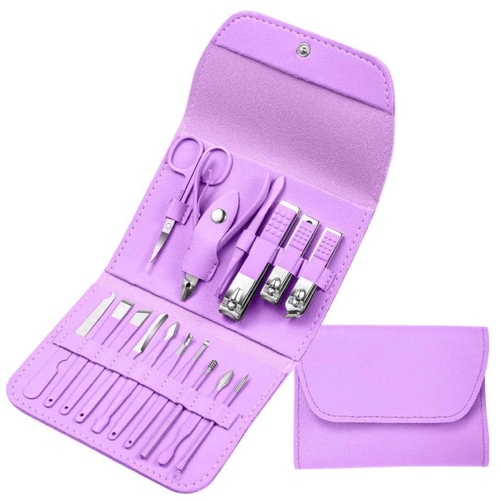 Kit complet de pédicure en acier inoxydable Ensemble de manucure professionnel مجموعة مانيكير احترافية مكونة من 12/16 قطعة، مجموعة باديكير كاملة من الفولاذ المقاوم للصدأ مع حقيبة جلدية محمولة، فكرة هدية