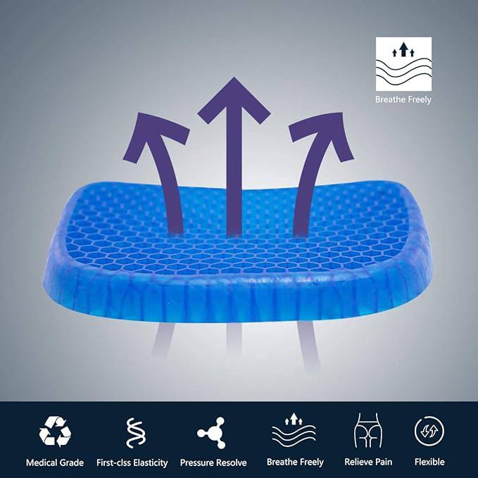 Coussin orthopédique de gel nid d'abeille respirable et confortable وسادة مقعد جل لتقويم العظام مسامية ومريحة