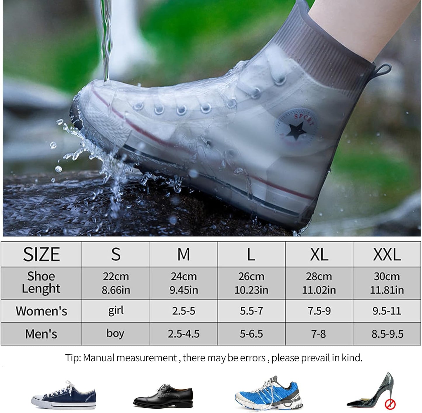 أغطية أحذية قابلة لإعادة الاستخدام وقابلة للطي ومقاومة للماء Couvre-chaussures imperméables réutilisables et pliables avec semelle en caoutchouc