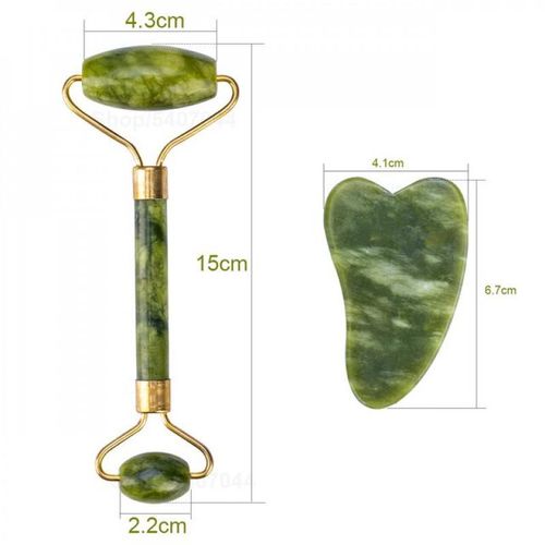 حجر طبيعي لعلاج التجاعيد وإزالة السموم وشد البشرة Ensemble de massage facial avec rouleau de jade et Gua Sha