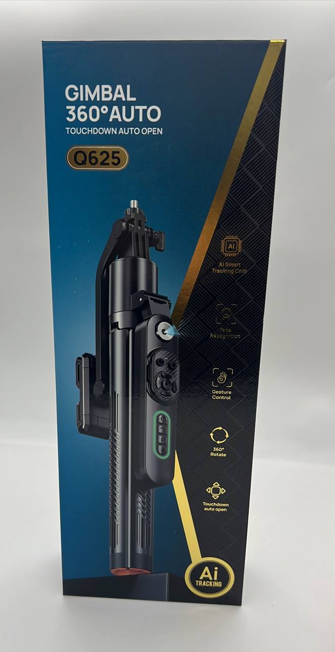 عصا سيلفي طراز Q625 مزودة بتقنية التتبع الذكي بالذكاء الاصطناعي Bâton Selfie Gimbal Q625 AI Suivi Intelligent 360° avec Trépied