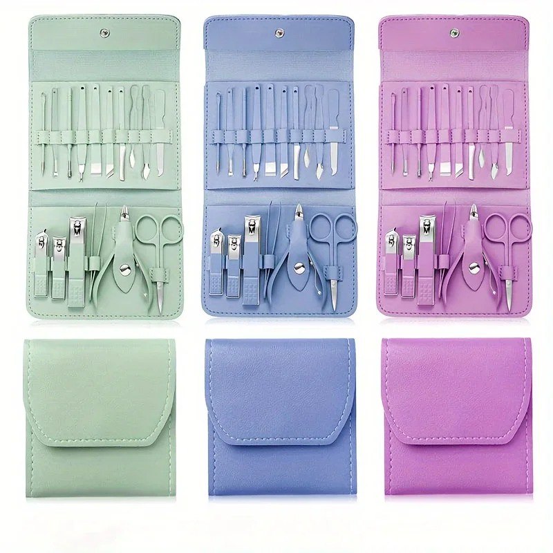 محفظة أدوات العناية بالأظافر، مجموعة قص الأظافر من 16 قطعة Outils de soin des ongles Ensemble de coupe-ongles