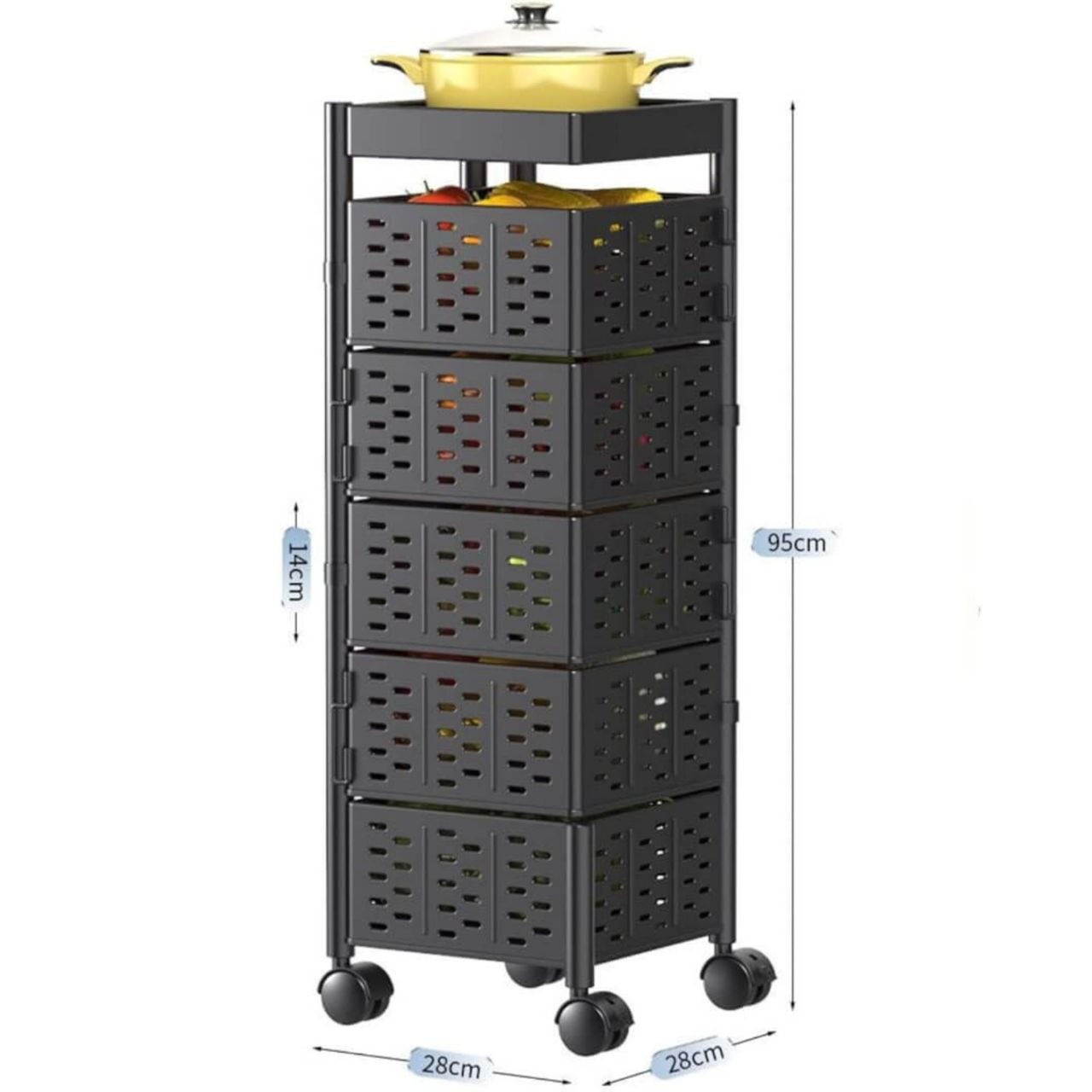 Chariot de rangement rotatif, Étagère de cuisine multicouche عربة تخزين دوارة، رف مطبخ متعدد الطبقات على عجلات، سلة تخزين للفواكه والخضراوات، منظم مطبخ متنقل