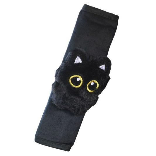 Cat Car Ceinture غطاء ووسادة لحزام الأمان بتصميم قطة سوداء 1 housse de ceinture de sécurité en peluche noire motif chat pour voiture