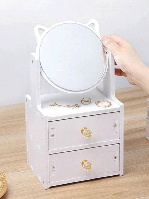 صندوق تخزين مجوهرات عصري مع مرآة للنساء لتنظيم المجوهرات Miroir décoratif portable avec boîte de rangement