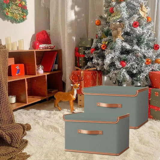 Boîte de rangement pliable avec couvercle صندوق تخزين كبير من قطعتين مصنوع من قماش MDF
