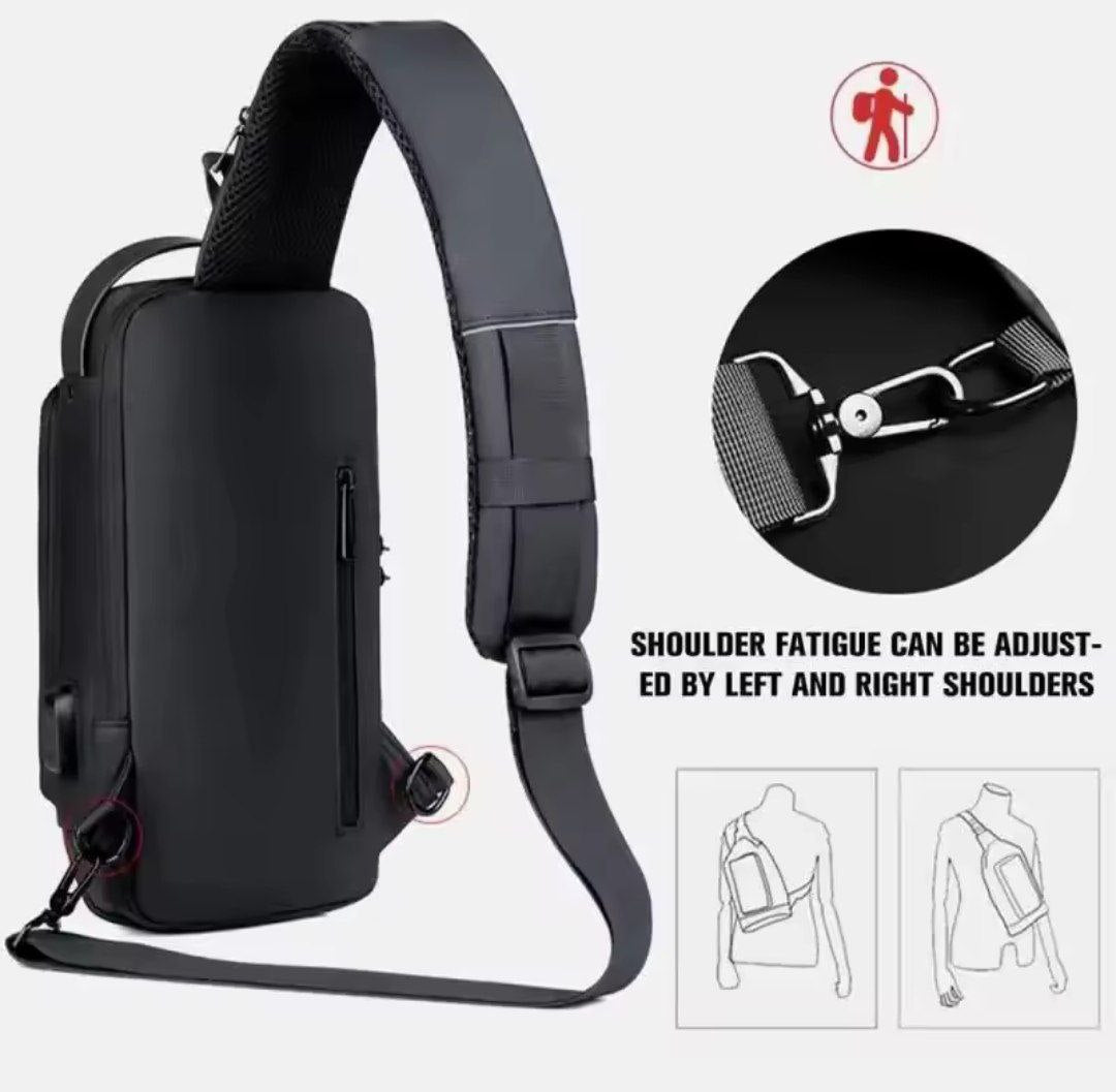 حقيبة كتف جلدية، حقيبة صدر مقاومة للماء والسرقة، شاحن Sac à Bandoulière en Cuir, Sacoche de Poitrine Imperméable Antivol