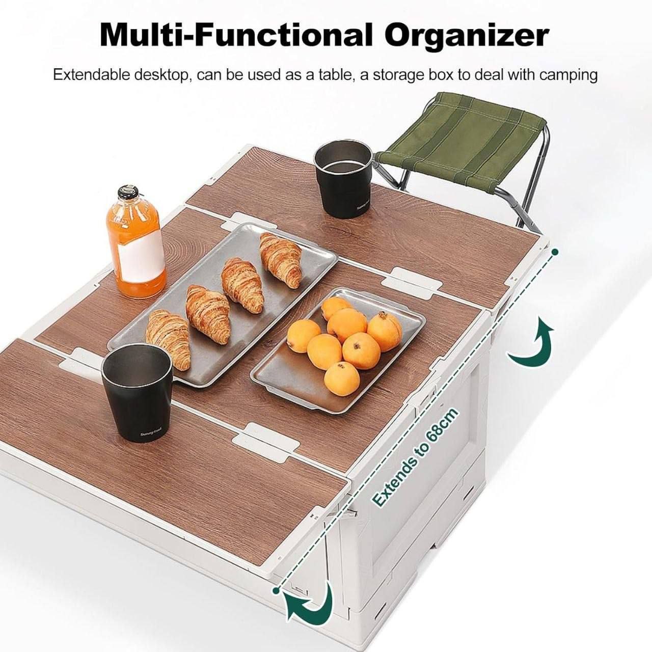 Boîte de Rangement Pliante Multifonction avec Couvercle Double صندوق تخزين قابل للطي متعدد الوظائف بغطاء مزدوج الطبقات وسطح طاولة