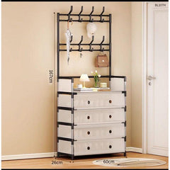 وحدة تخزين أحذية من 5 طبقات مع رف للقبعات والمعاطف Meuble rangement chaussures 5 étages porte-chapeaux manteaux métal 8 Crochets