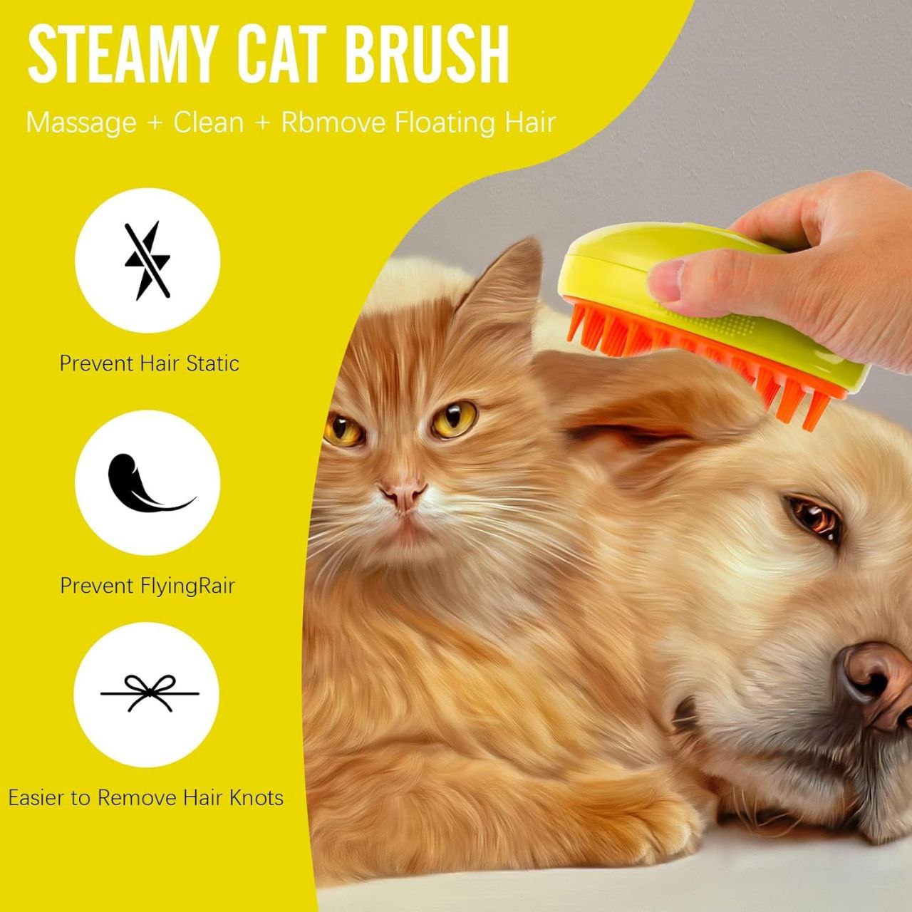 Steamy Pet Brush Brosse vapeur pour animaux de compagnie فرشاة تنظيف الحيوانات الأليفة بالبخار