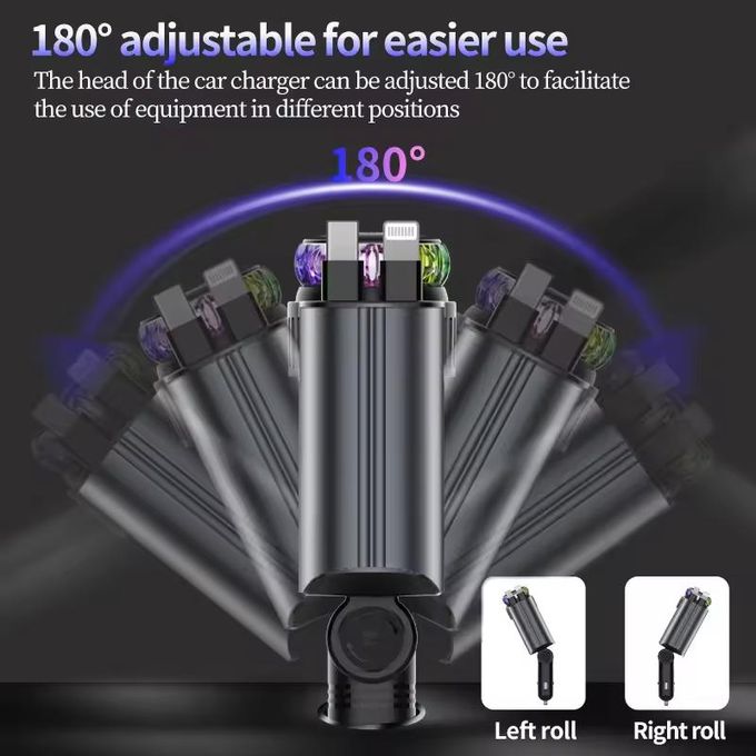 شاحن سيارة 5 في 1 بقوة 45 واط مع كابلات قابلة للسحب Chargeur de Voiture 45W 5-en-1 avec Câbles Rétractables