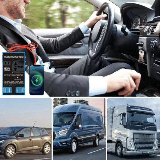 محول جهد كهربائي للسيارة بقدرة 1500 واط مزود بـ 4 منافذ USB، محول طاقة للسيارة Multi-Function Vehicle Inverter Convertisseur de tension de voiture 1500W 4ports USB, Onduleur de Puissance pour Voiture