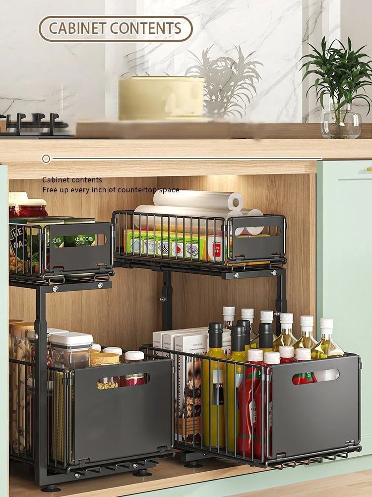 منظم مطبخ منزلق مزدوج الطبقات Organisateur de Cuisine Coulissant Double Étage