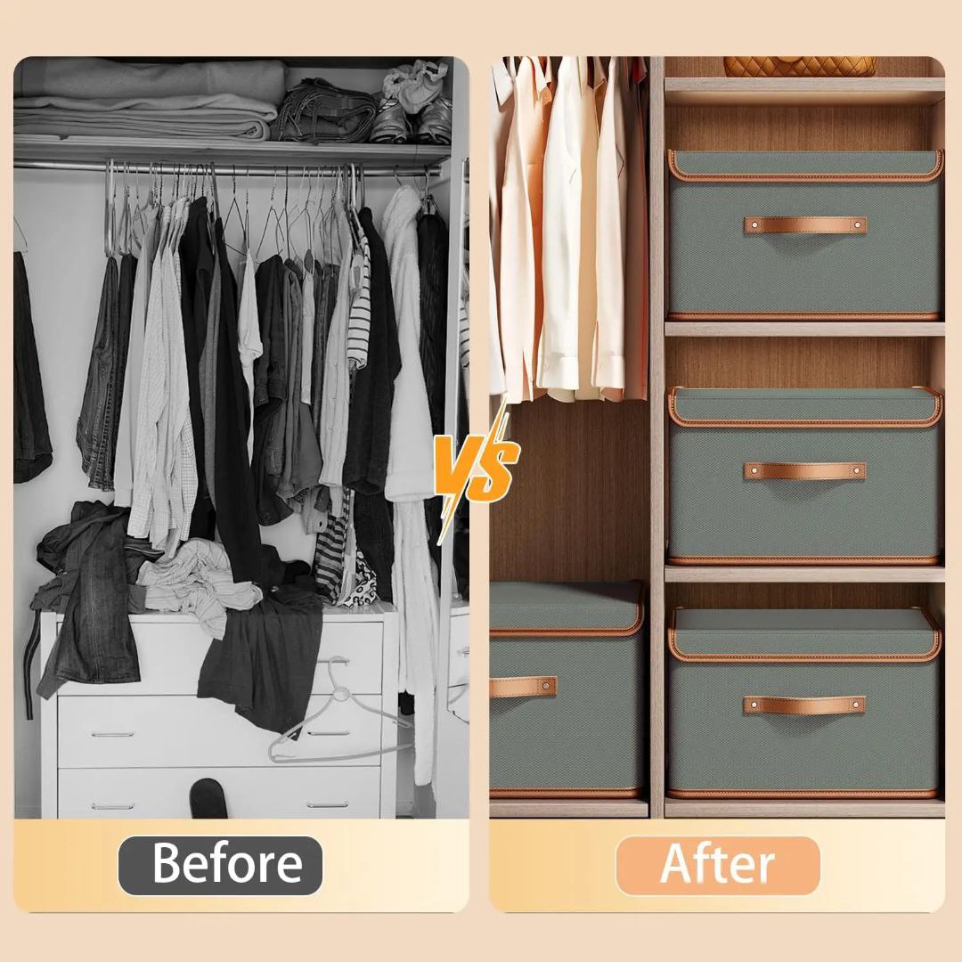 Boîte de rangement pliable avec couvercle صندوق تخزين كبير من قطعتين مصنوع من قماش MDF