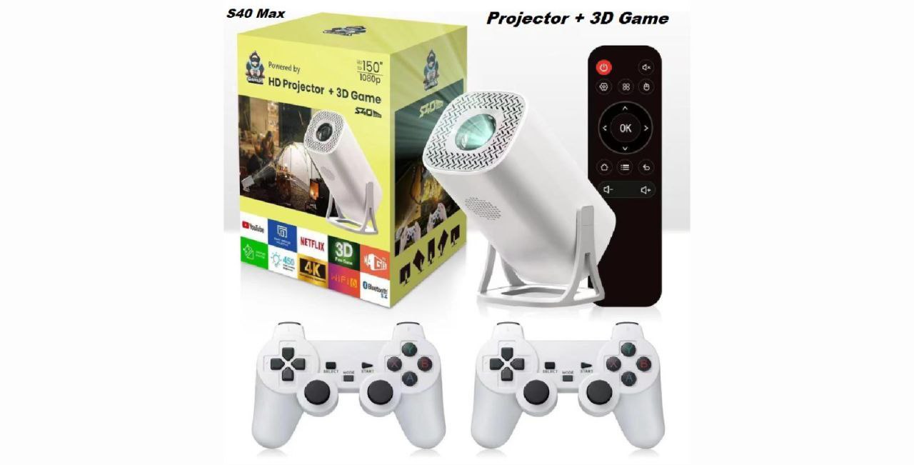 جهاز عرض ألعاب ذكي محمول بدقة 4K مزود بنظام Android 11 ووحدتي تحكم Projecteur de jeu portable intelligent 4K Android 11 avec deux contrôleurs