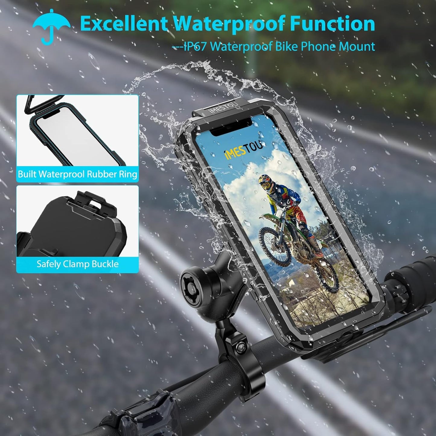 Support étanche pour téléphone portable à vélo حامل جوال مقاوم للماء للدراجة مقاوم للمطر سهل اللمس مع حامل للهواتف الذكية